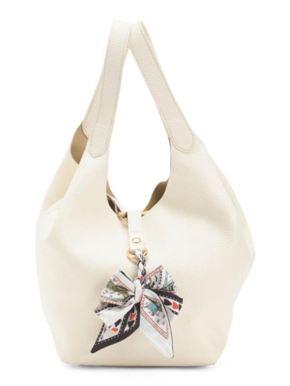 LA VIA Made In Italy Leather Soft Double Handle Shopper Tote With Charm